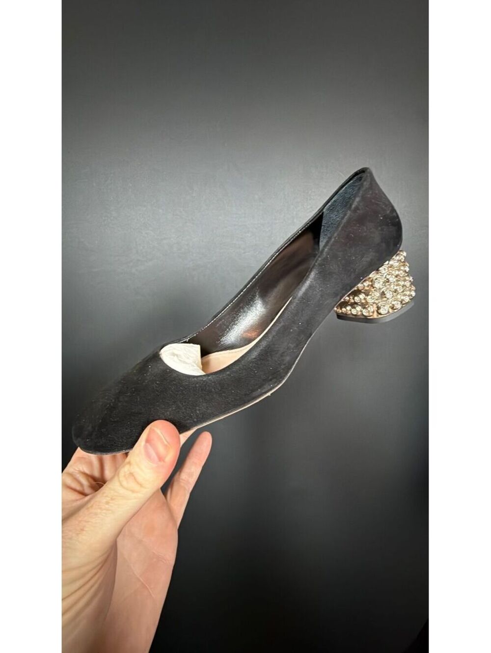 Miu Miu Black Suede Bling Chunky Heel Size 38